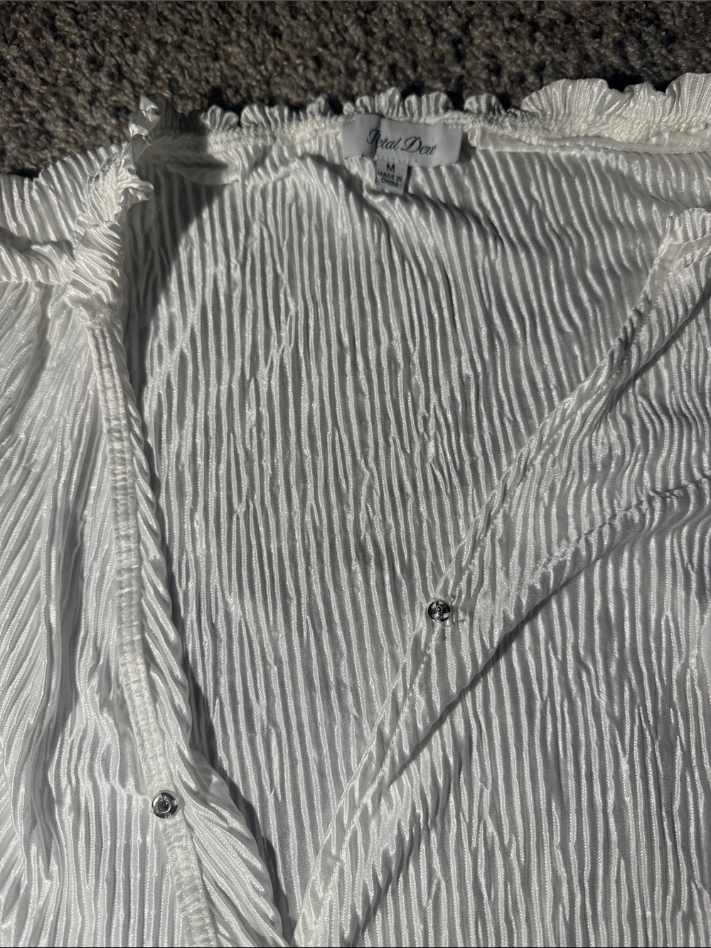 Textured White Wrap-Front Blouse with Ruffle Neck - Picture 2 of 2